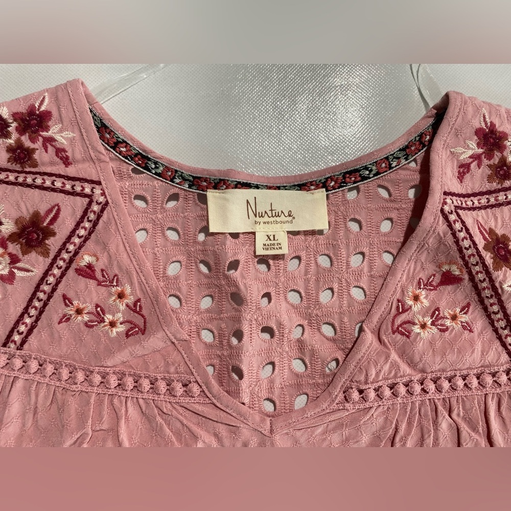 NEW Size XL Nurture by Westbound Woven V-Neck 3/4 Sleeve Blouse Orchid Pink $69 - Picture 8 of 10